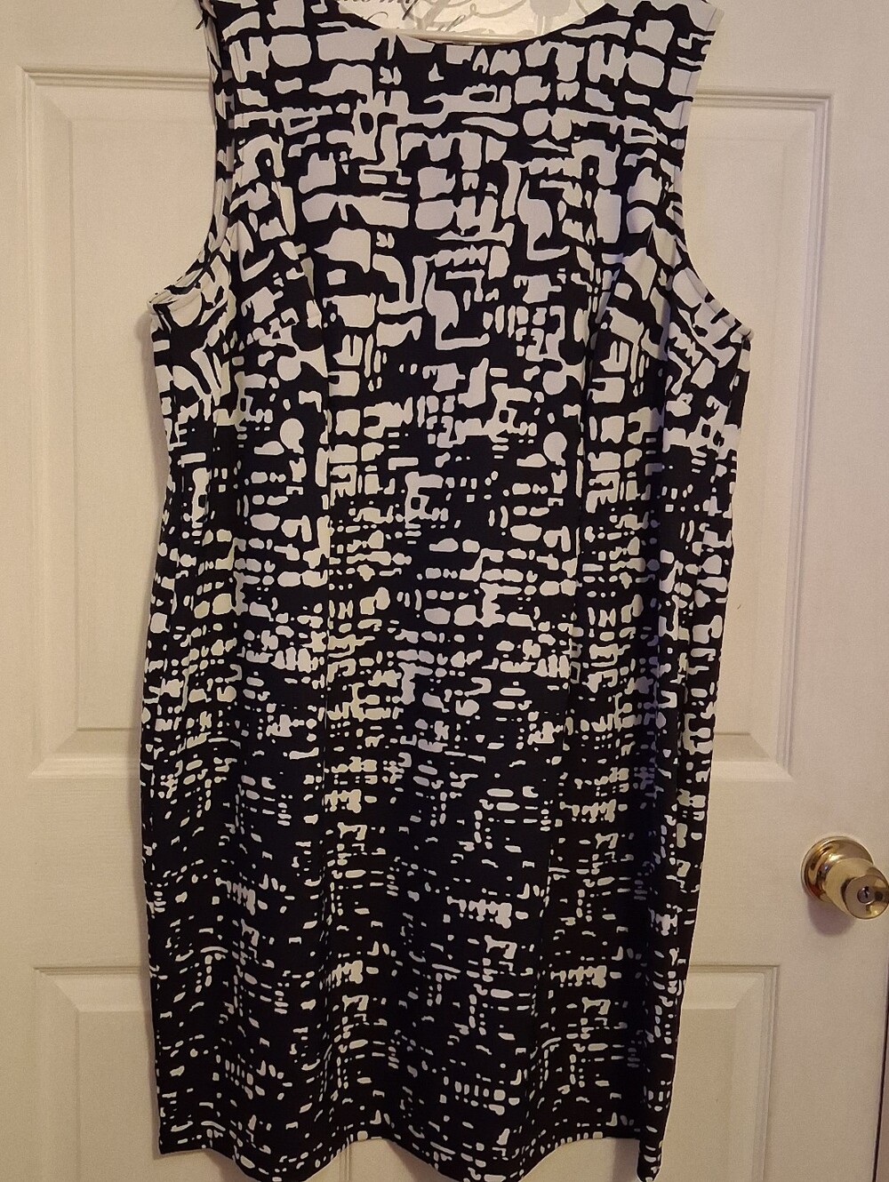 Connected Apparel Navy Blue and White Abstract Print Dress